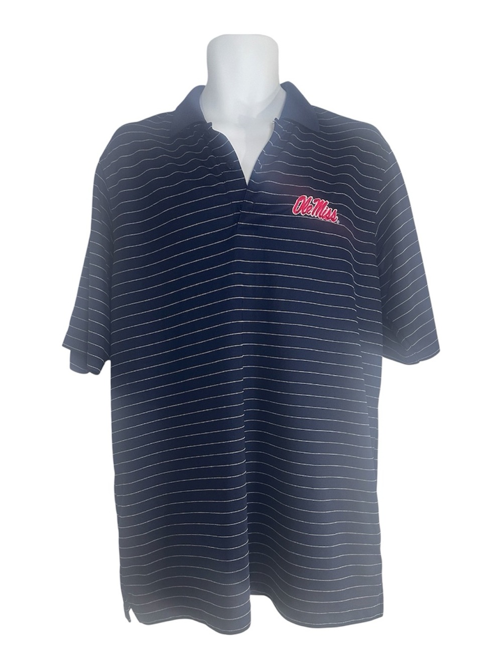 Antigua Ole Miss Navy Pinstripe Polo Shirt Men’s L Collegiate Embroidered Logo